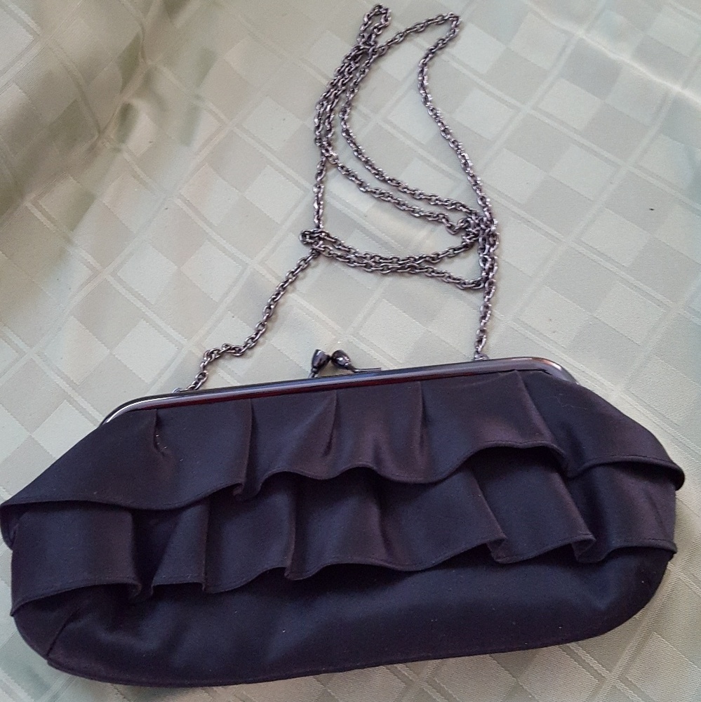 Ruffled clutch with chain; NEW